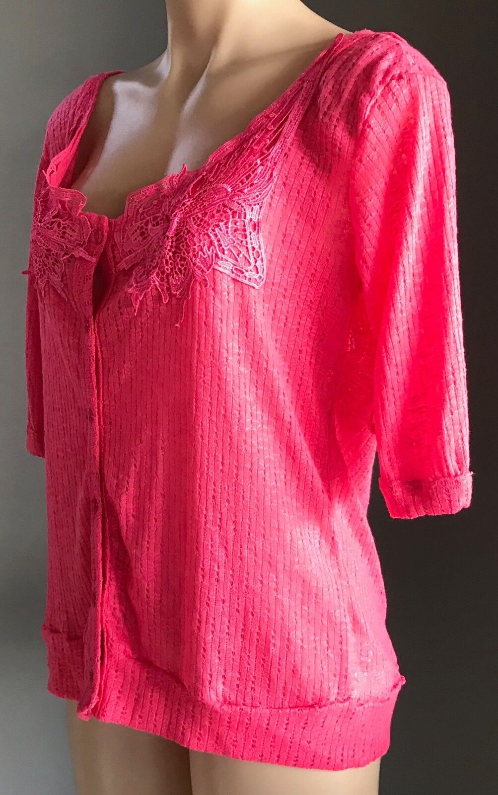 SUITE BOUTIQUE 3/4 Sleeve Cardigan w Embroidered Chest Watermelon Size 10 NEW