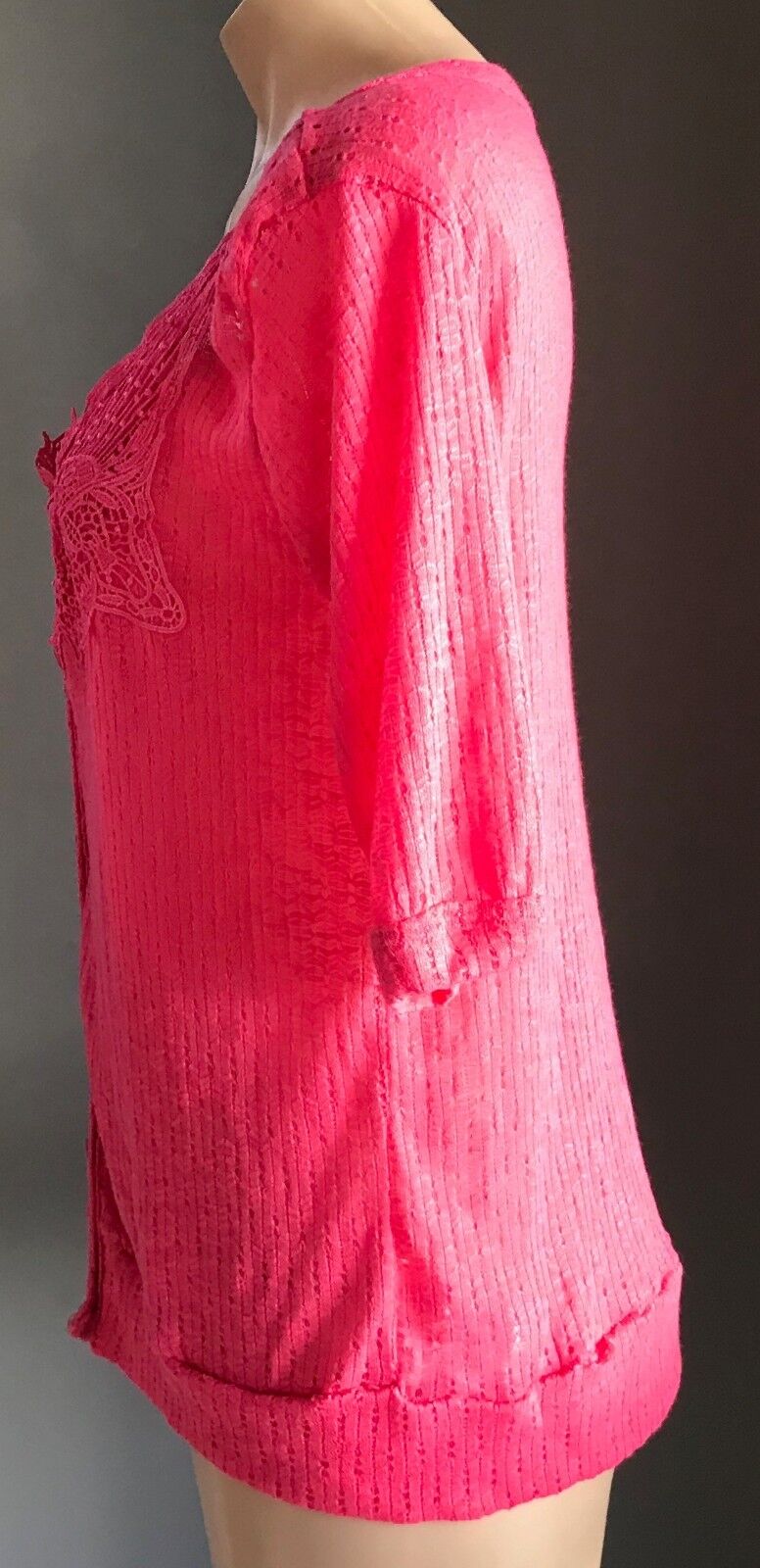 SUITE BOUTIQUE 3/4 Sleeve Cardigan w Embroidered Chest Watermelon Size 10 NEW