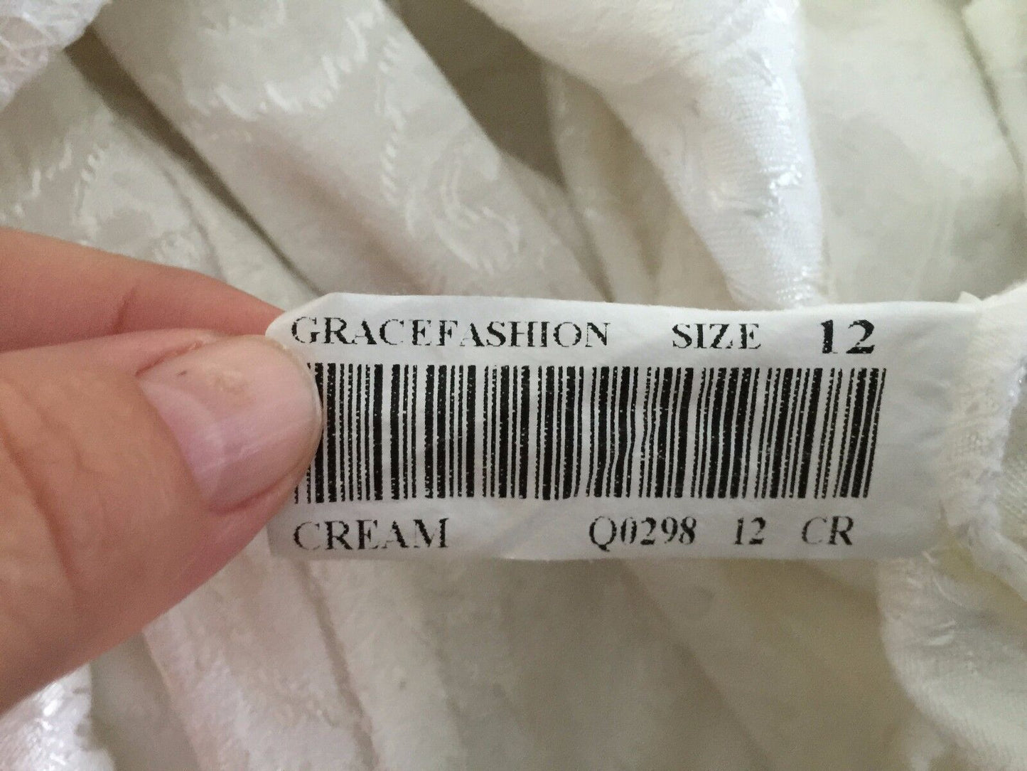 GRACE FASHION Jacket Cream Jacquard Brocade 3/4 Sleeve Fitted Size 12 Attractive