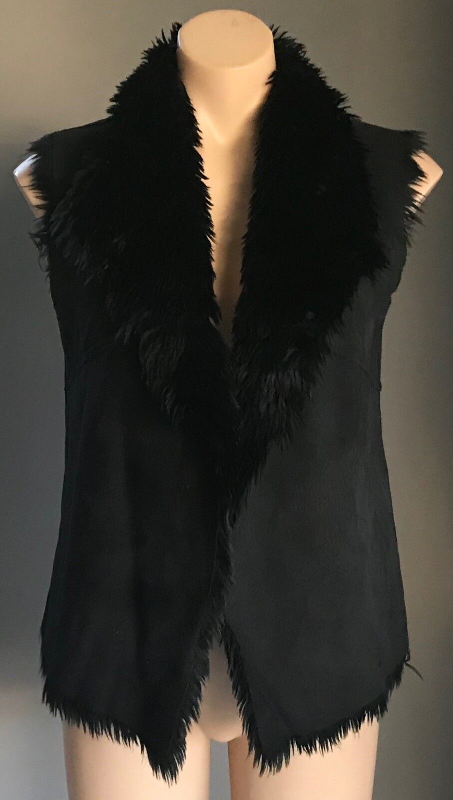 DRAPE VEST Black Faux Suede & Fur Reversible Sleeveless Ladies Size 8 - 10