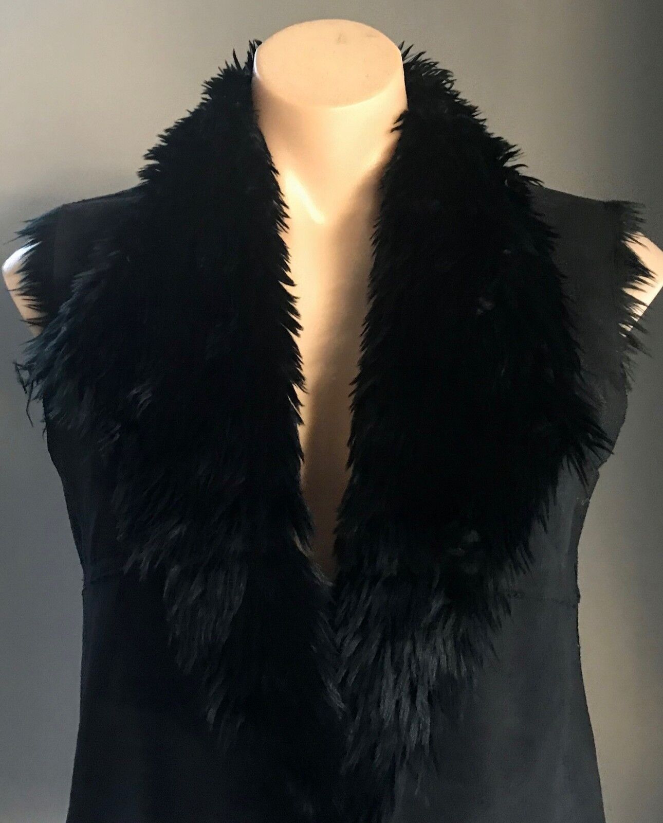 DRAPE VEST Black Faux Suede & Fur Reversible Sleeveless Ladies Size 8 - 10