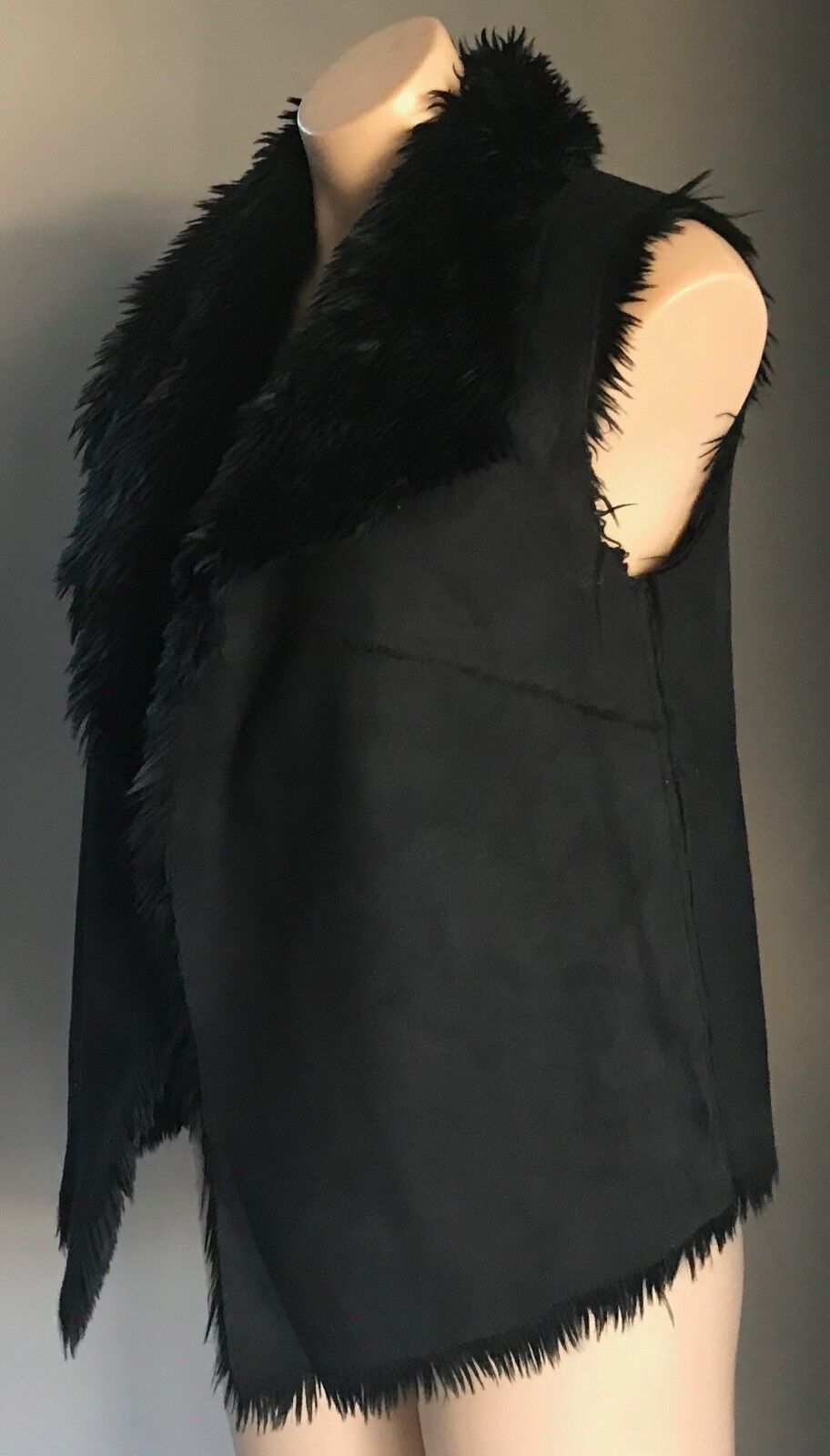 DRAPE VEST Black Faux Suede & Fur Reversible Sleeveless Ladies Size 8 - 10