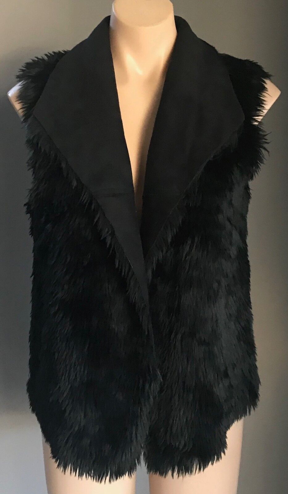 DRAPE VEST Black Faux Suede & Fur Reversible Sleeveless Ladies Size 8 - 10