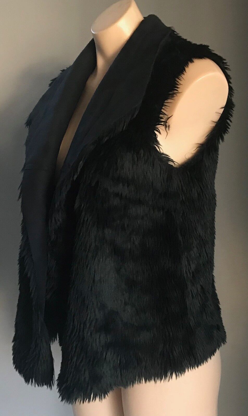 DRAPE VEST Black Faux Suede & Fur Reversible Sleeveless Ladies Size 8 - 10