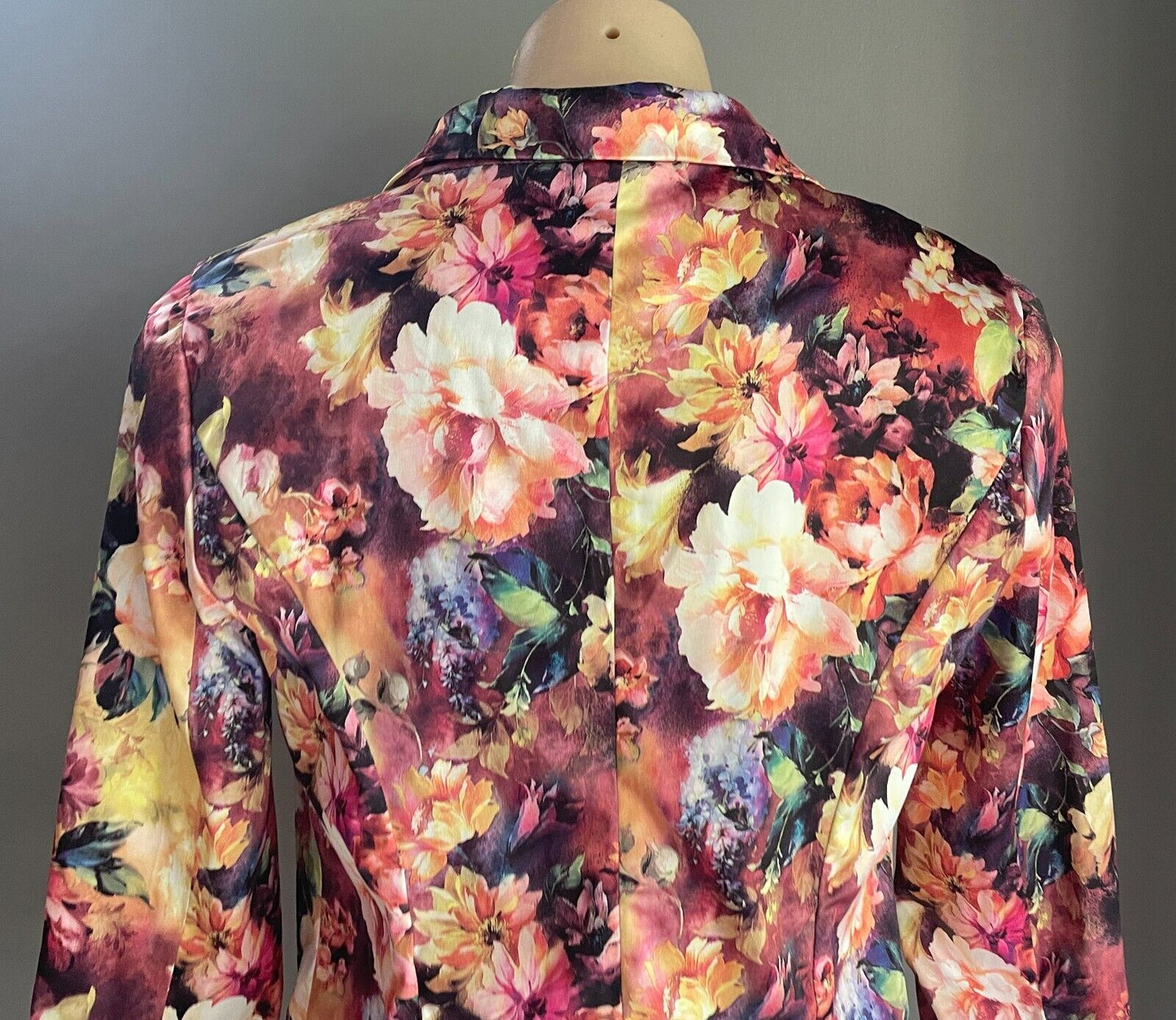 VALLEYGIRL Jacket Bright Multicolour Floral Blazer 3/4 Ruched Sleeves Sz 10 NEW