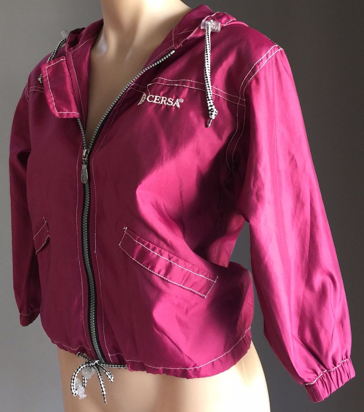 CERSA Jacket Lightweight Pink 3/4 Sleeve Soft shell Hooded Zip Size 38 AU 10