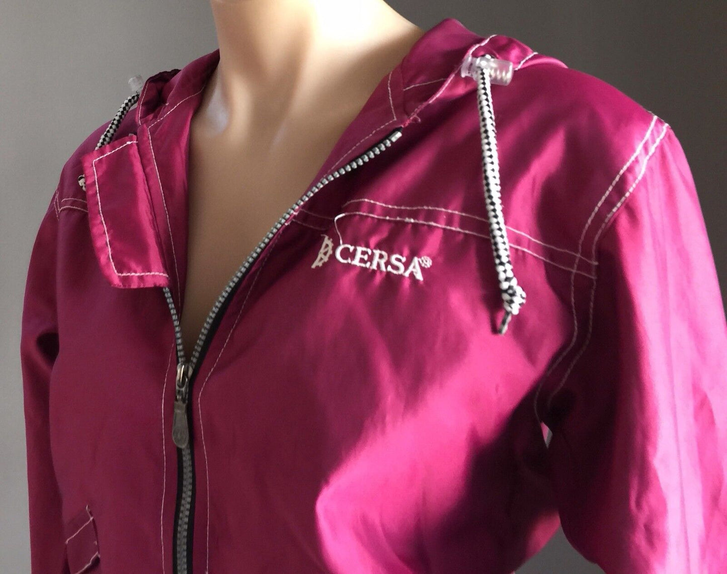 CERSA Jacket Lightweight Pink 3/4 Sleeve Soft shell Hooded Zip Size 38 AU 10