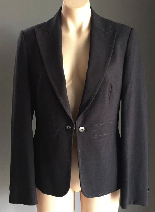 MARKS & SPENCER Jacket Tailored Charcoal Grey Contrast Stitch Ladies Size 12