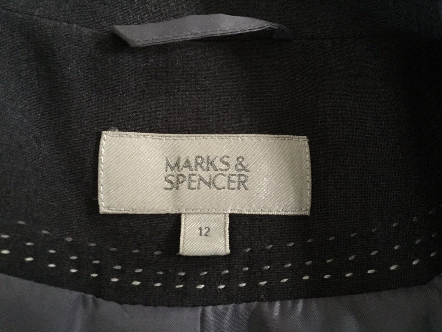 MARKS & SPENCER Jacket Tailored Charcoal Grey Contrast Stitch Ladies Size 12