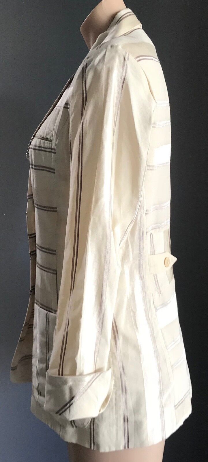RODIKA ZANIAN Jacket  Cream & Brown Stripe Linen Look Blazer Size 38 AU 10 NEW