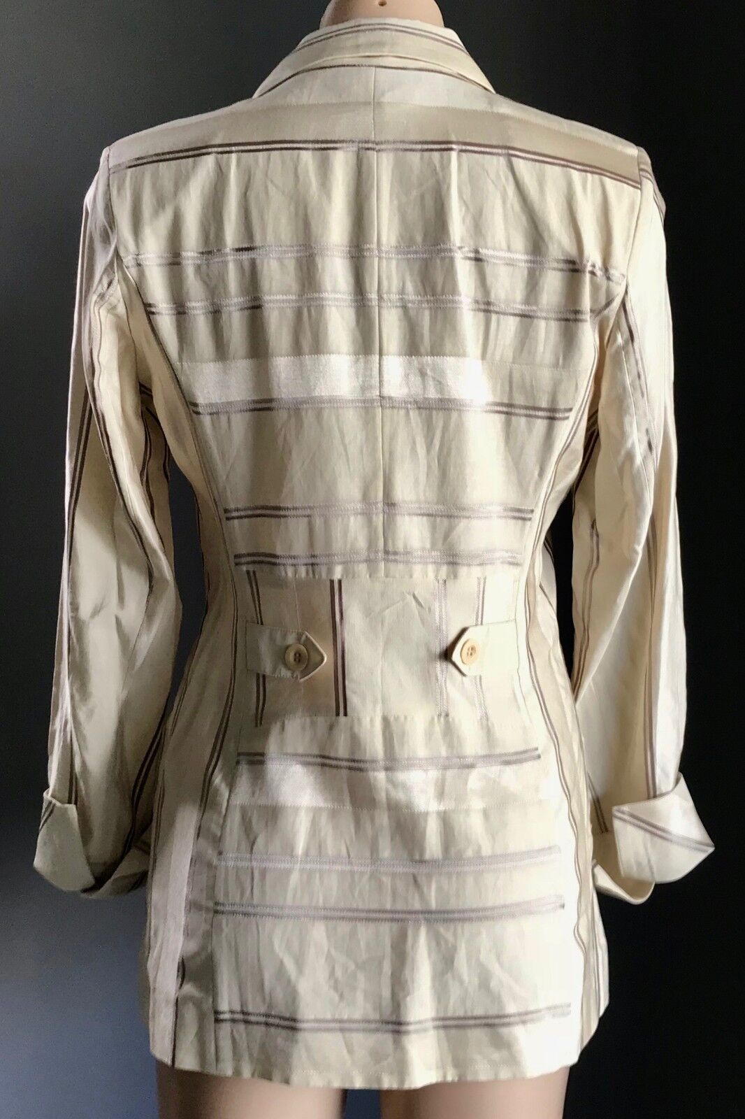 RODIKA ZANIAN Jacket  Cream & Brown Stripe Linen Look Blazer Size 38 AU 10 NEW