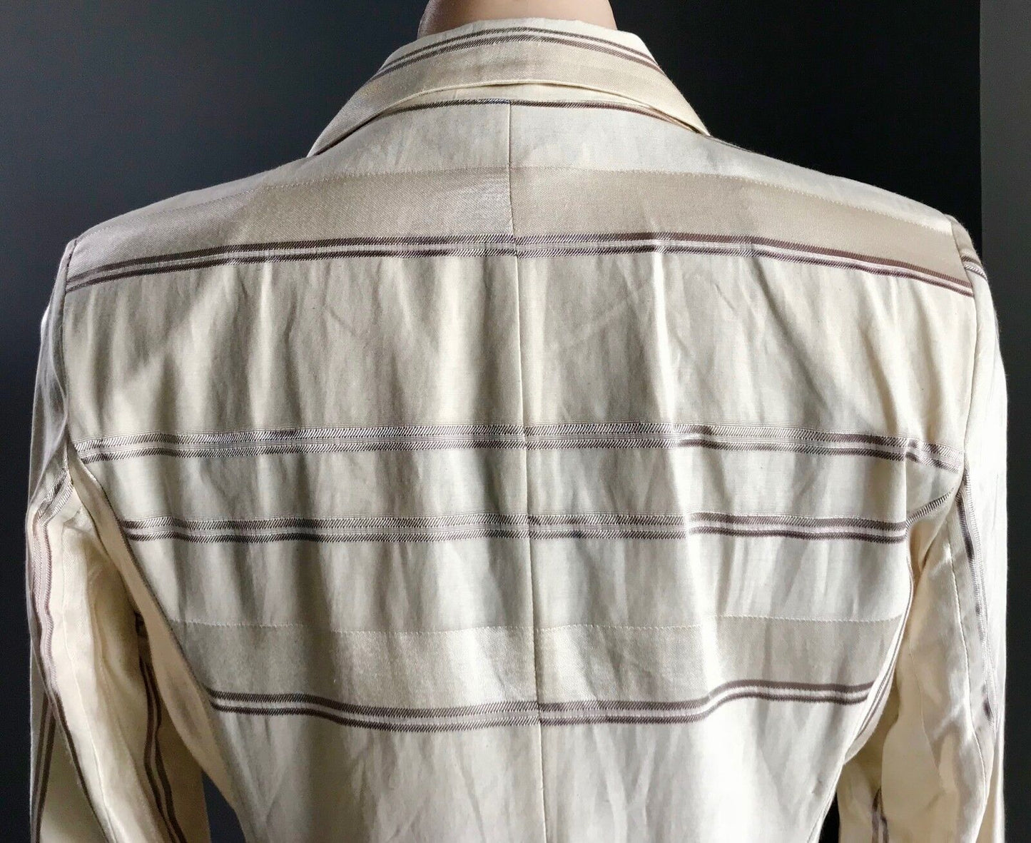 RODIKA ZANIAN Jacket  Cream & Brown Stripe Linen Look Blazer Size 38 AU 10 NEW