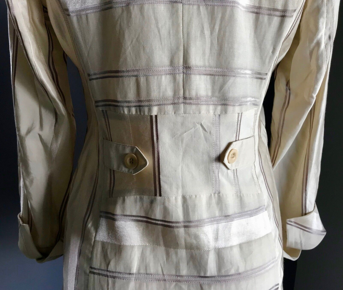 RODIKA ZANIAN Jacket  Cream & Brown Stripe Linen Look Blazer Size 38 AU 10 NEW