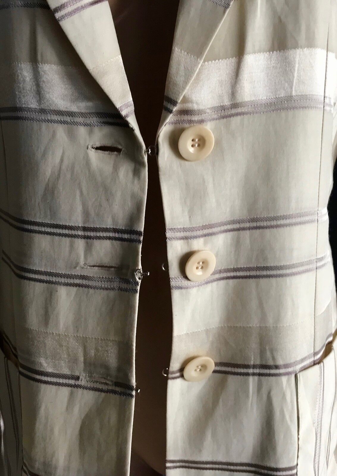 RODIKA ZANIAN Jacket  Cream & Brown Stripe Linen Look Blazer Size 38 AU 10 NEW