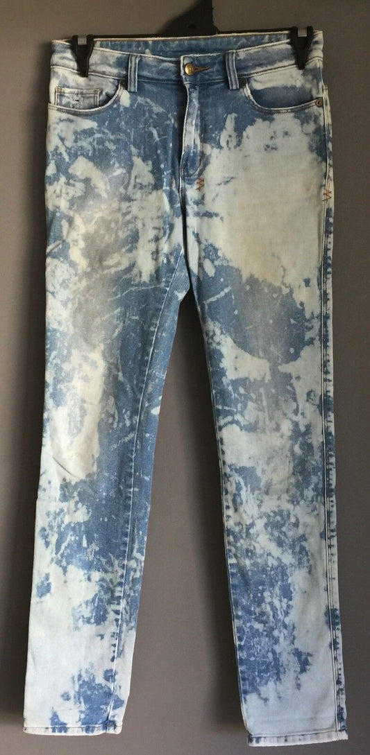 KSUBI Jeans Super Spray On Mottle  Faded Denim Ladies 28 inch Size 10