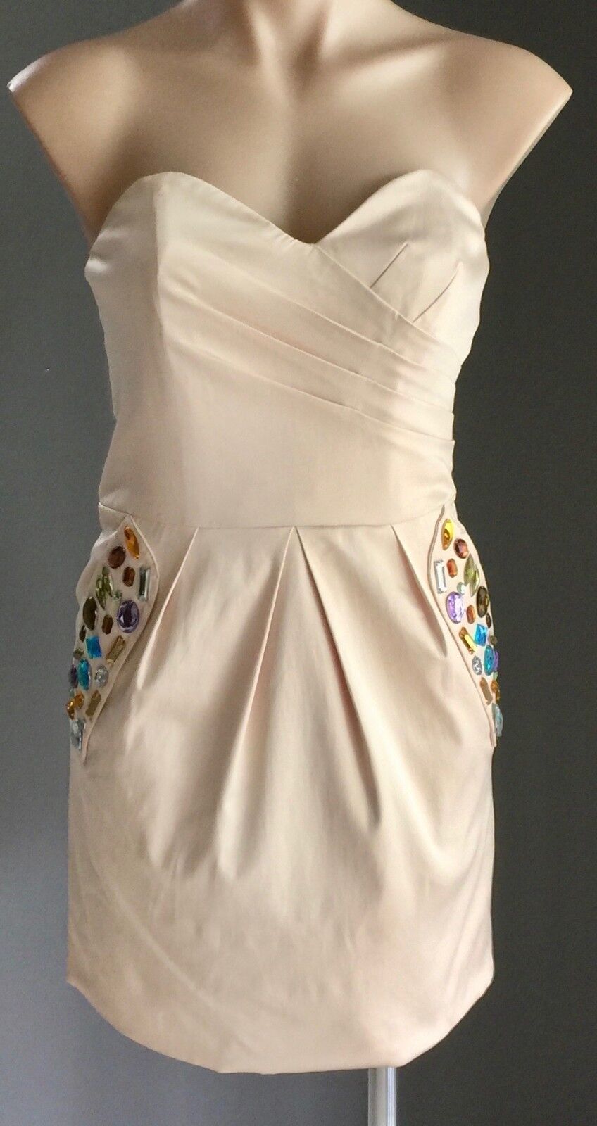 MINI Strapless Dress Soft Gold Jewel Embellished Shiny Satin Ladies Size 12 NEW