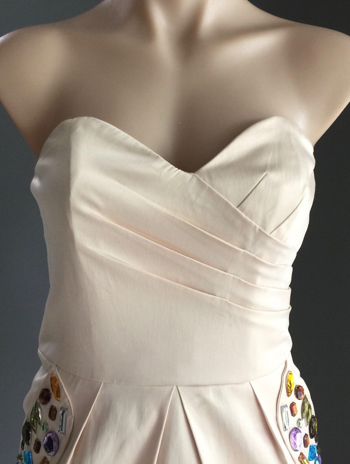 MINI Strapless Dress Soft Gold Jewel Embellished Shiny Satin Ladies Size 12 NEW