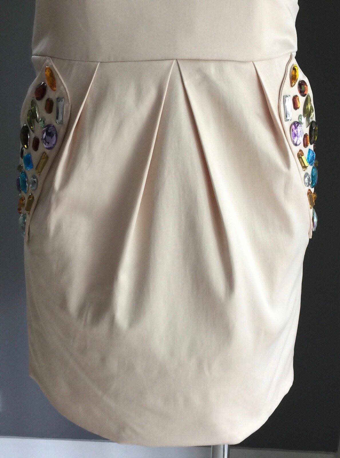 MINI Strapless Dress Soft Gold Jewel Embellished Shiny Satin Ladies Size 12 NEW