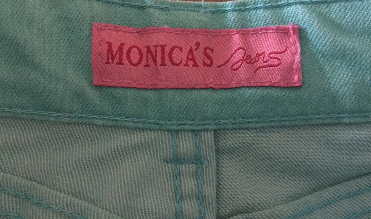 MONICA'S JEANS Ripped Skinny Leg Mint Green Distressed ThrashedM Size 10 NEW