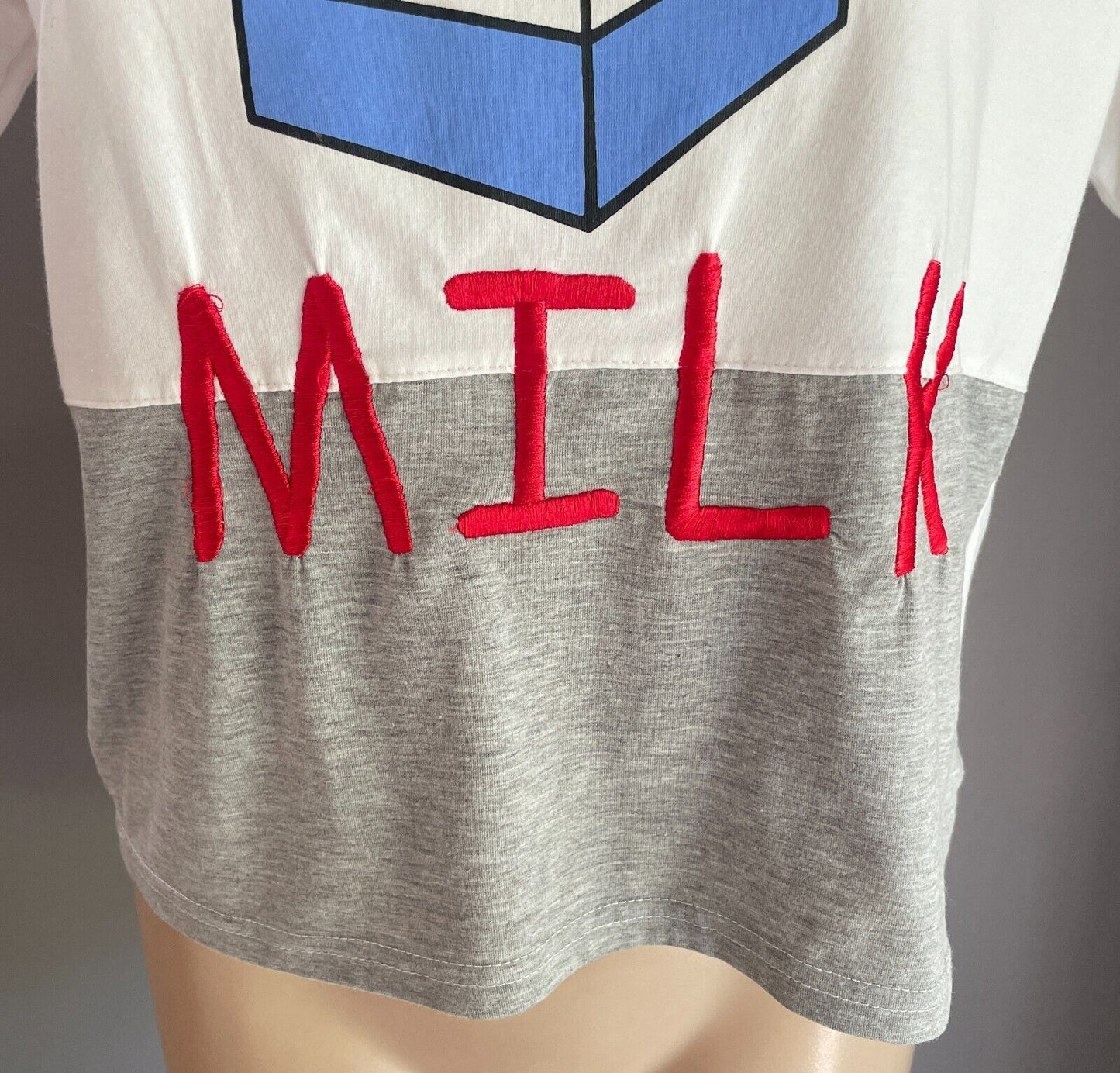 JANWIENER by KOREA Crop T-Shirt White/Multicolour Milk Carton Print Chest 100cm