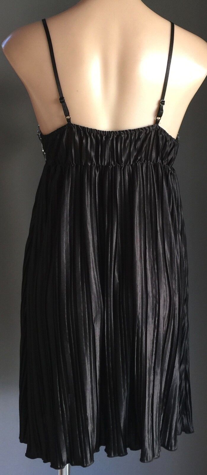 AVOCADO Dress Pleated Baby Doll Silver Sequin & Black Size 12 NEW