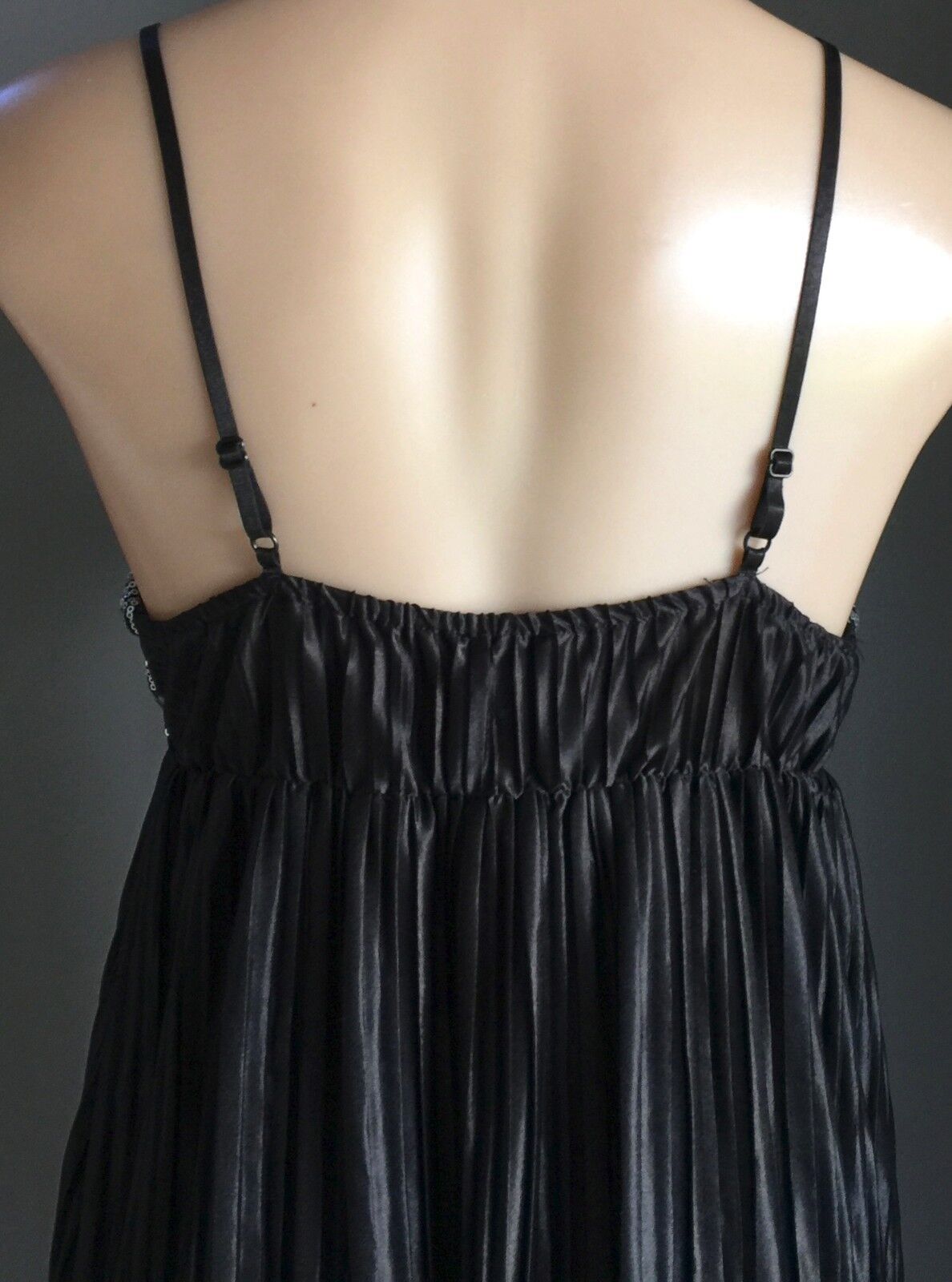 AVOCADO Dress Pleated Baby Doll Silver Sequin & Black Size 12 NEW
