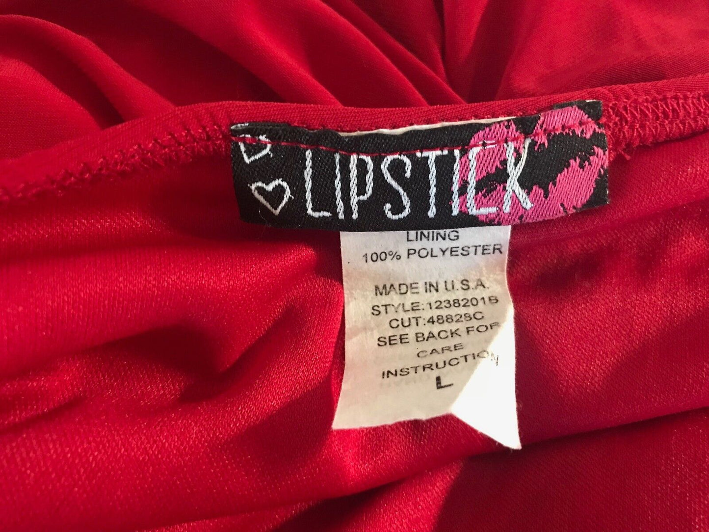 LIPSTICK Bodycon Dress Red Stretch One Shoulder Long Sleeve Ruche Size L 12