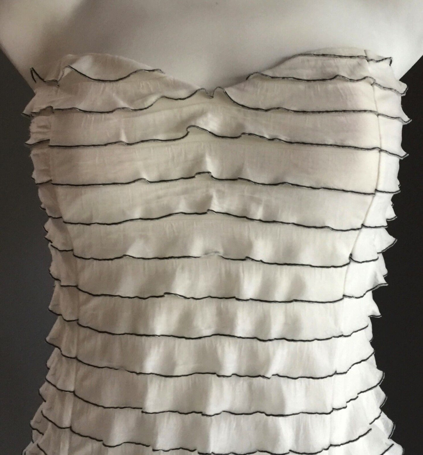 MYSTIC Strapless Dress Mini Stretch Tier Frill Party White & Black Size 8