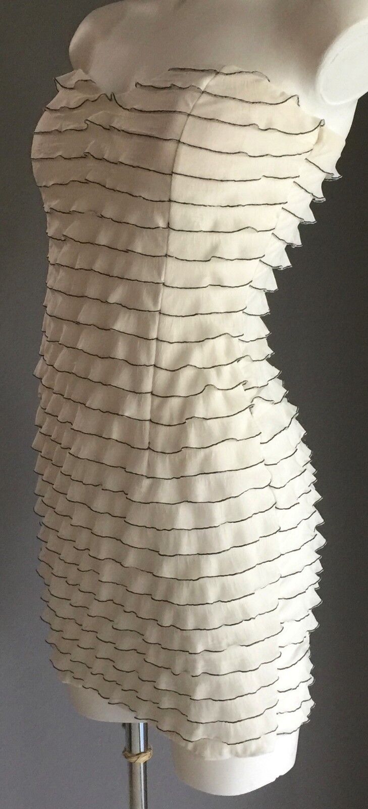 MYSTIC Strapless Dress Mini Stretch Tier Frill Party White & Black Size 8