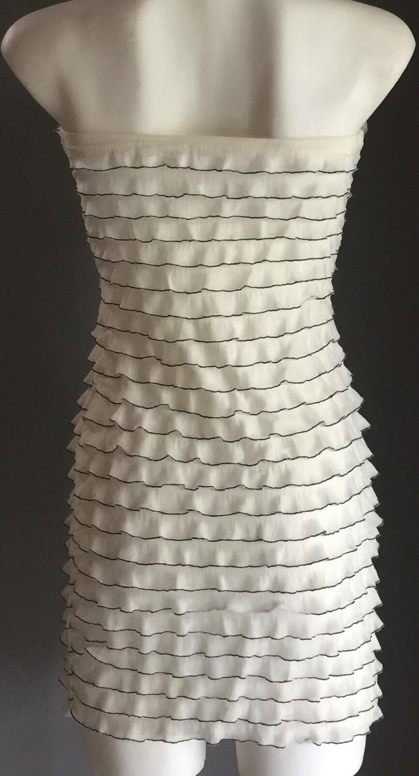 MYSTIC Strapless Dress Mini Stretch Tier Frill Party White & Black Size 8