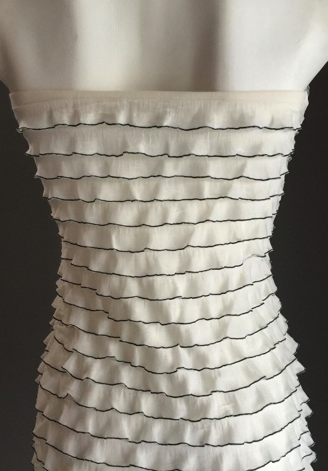 MYSTIC Strapless Dress Mini Stretch Tier Frill Party White & Black Size 8