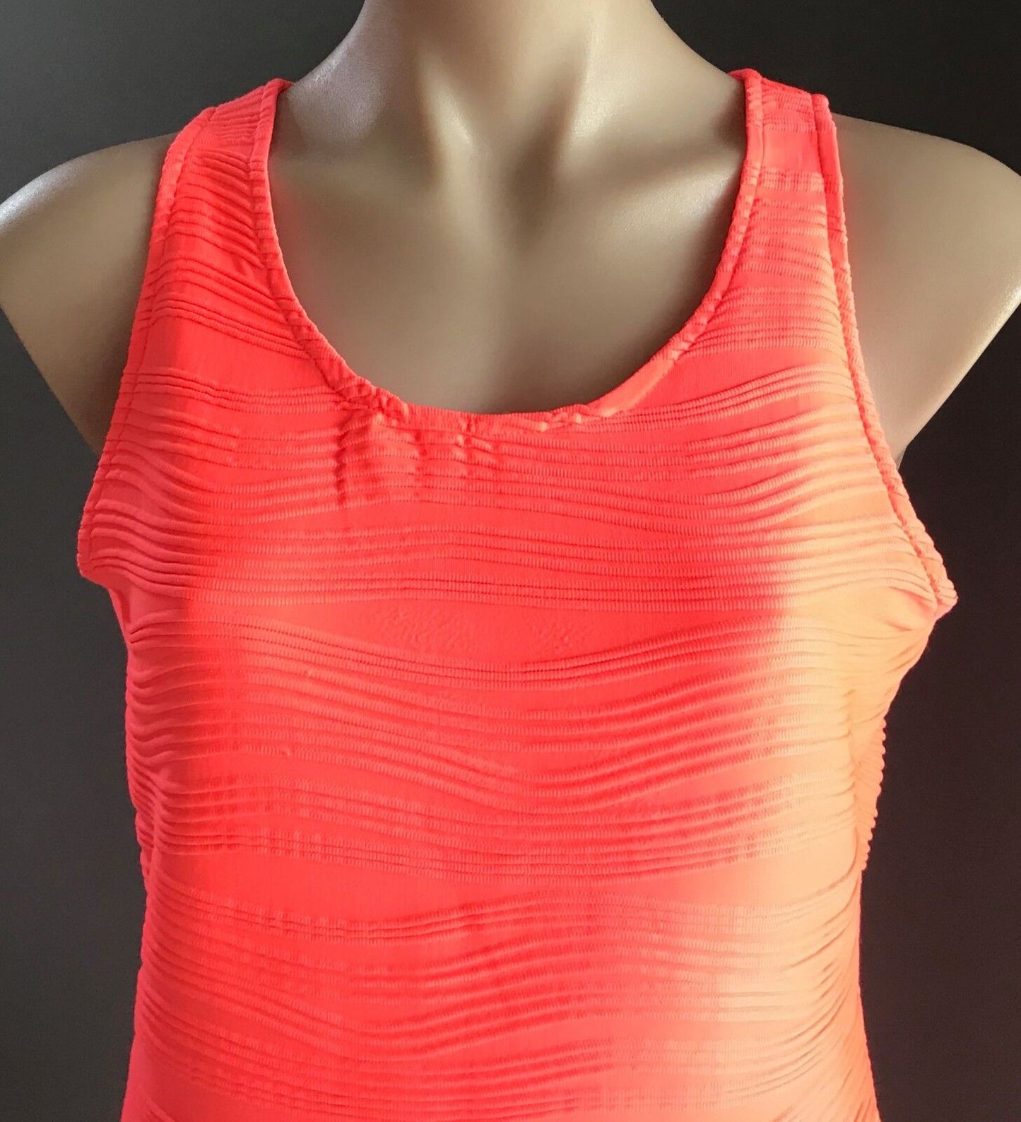 VALLEYGIRL Bodycon Dress Neon Coral Red Sleeveless Textured Fabric Sz L 12 Retro