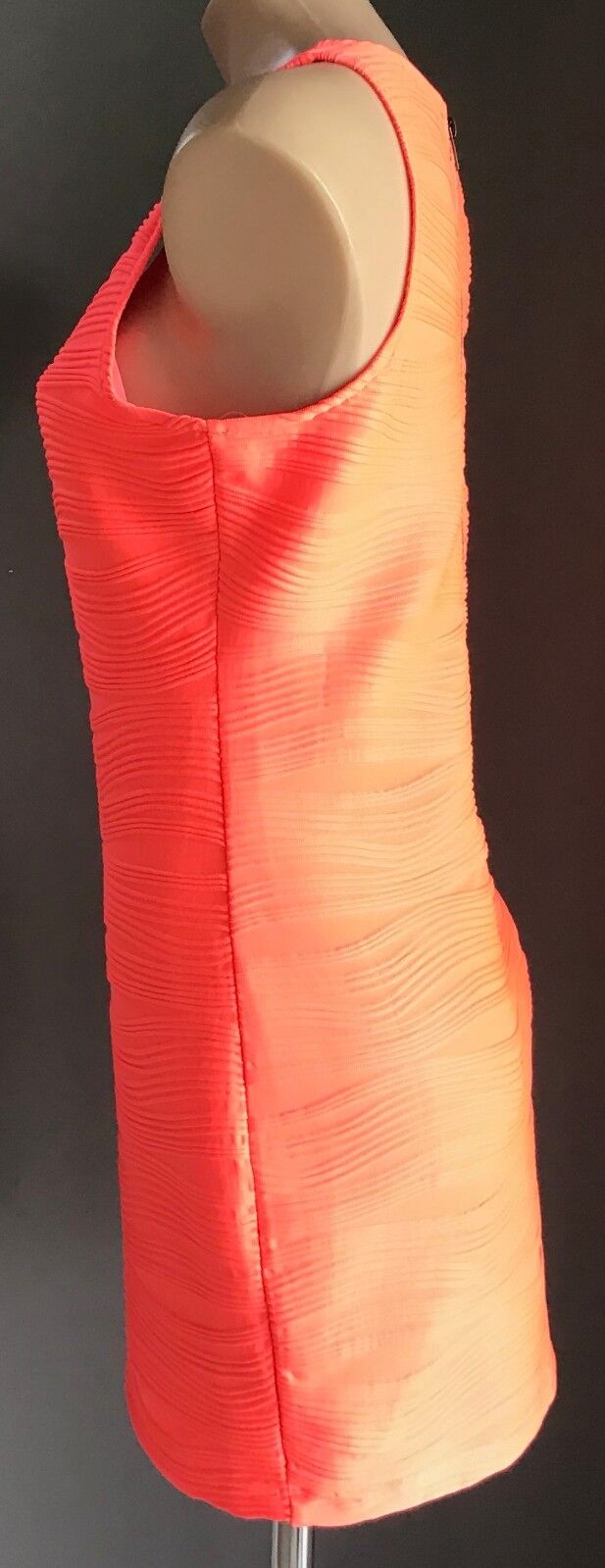 VALLEYGIRL Bodycon Dress Neon Coral Red Sleeveless Textured Fabric Sz L 12 Retro