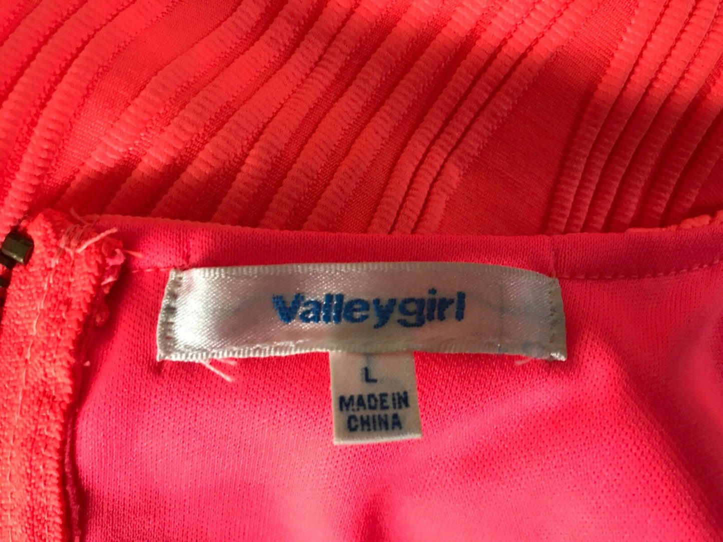 VALLEYGIRL Bodycon Dress Neon Coral Red Sleeveless Textured Fabric Sz L 12 Retro