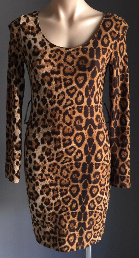 LUSHOUS Bodycon Dress Long Sleeve  Sz S 8 10 Cheetah Animal Print Stretch SEXY