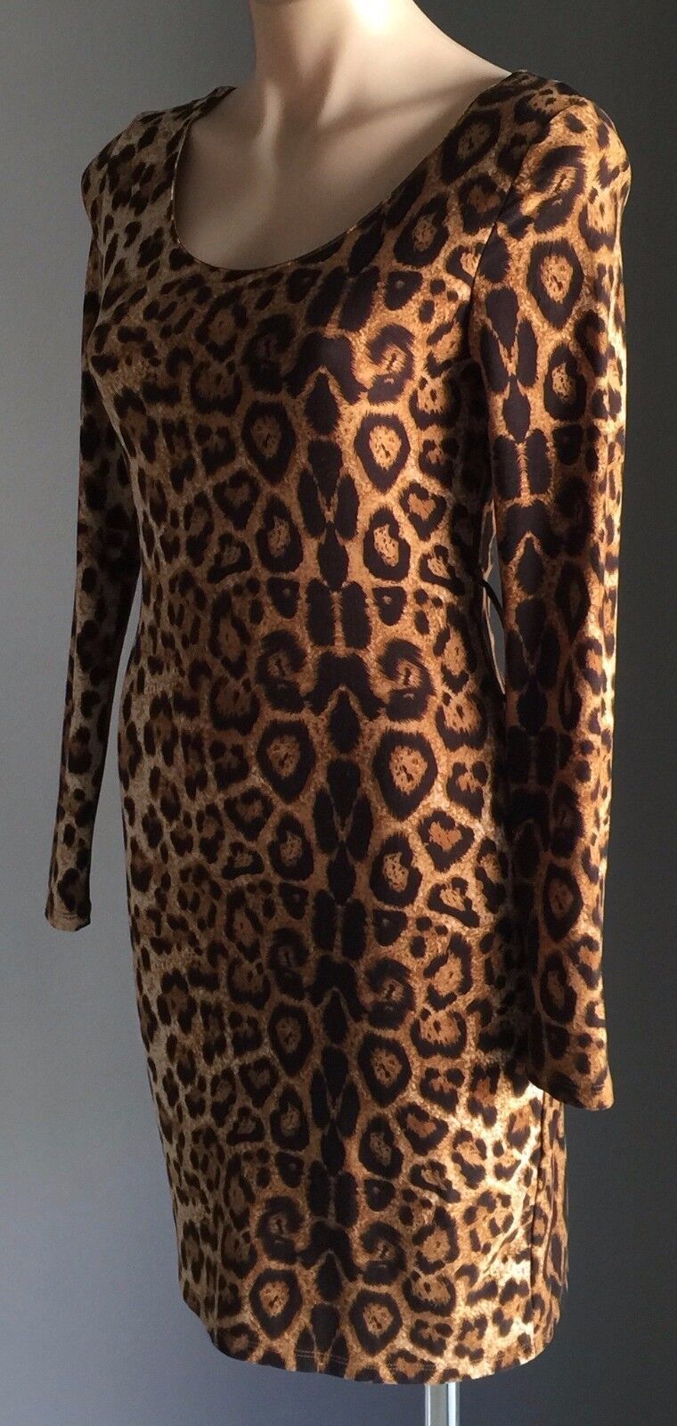 LUSHOUS Bodycon Dress Long Sleeve  Sz S 8 10 Cheetah Animal Print Stretch SEXY
