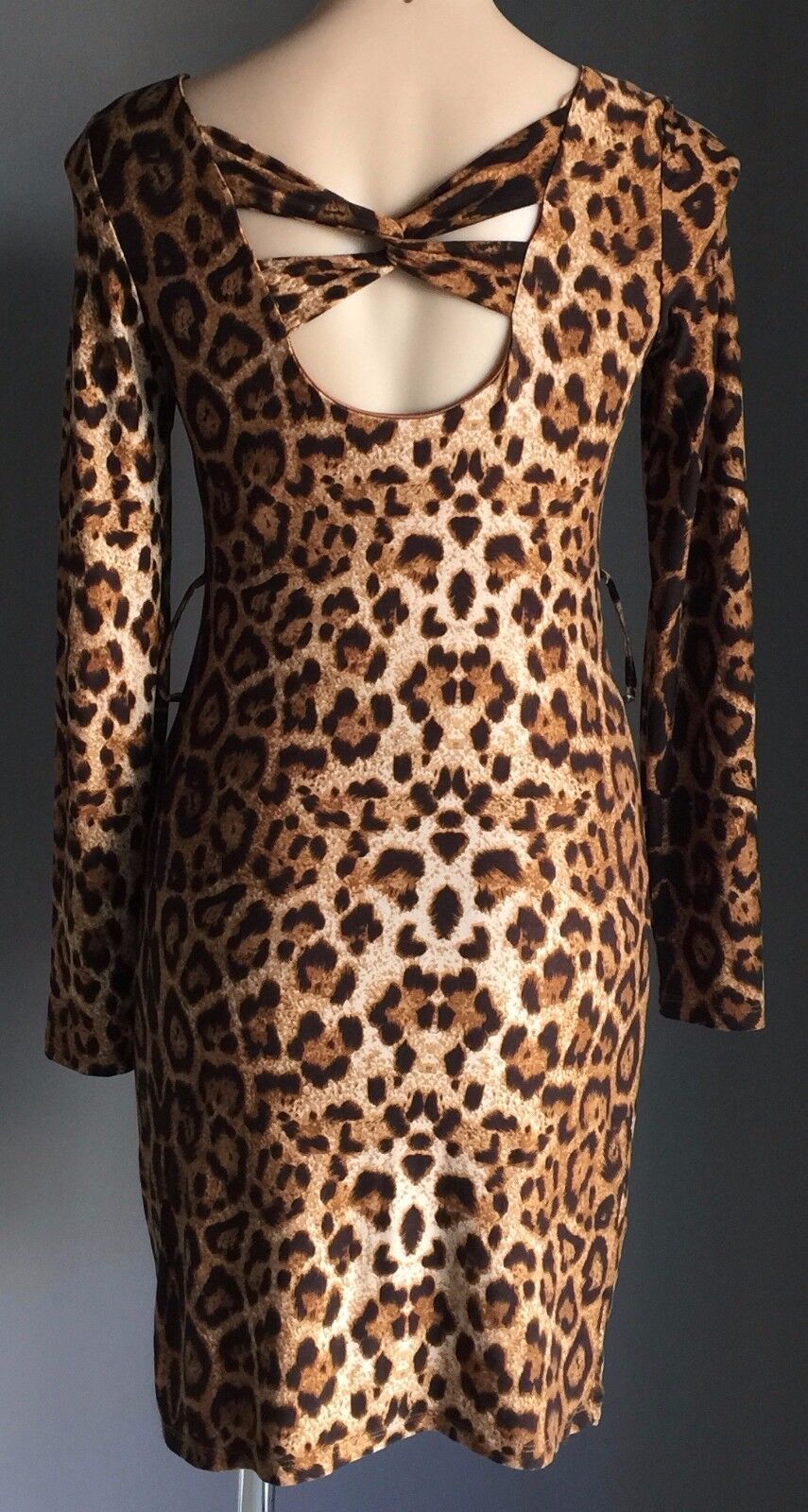 LUSHOUS Bodycon Dress Long Sleeve  Sz S 8 10 Cheetah Animal Print Stretch SEXY