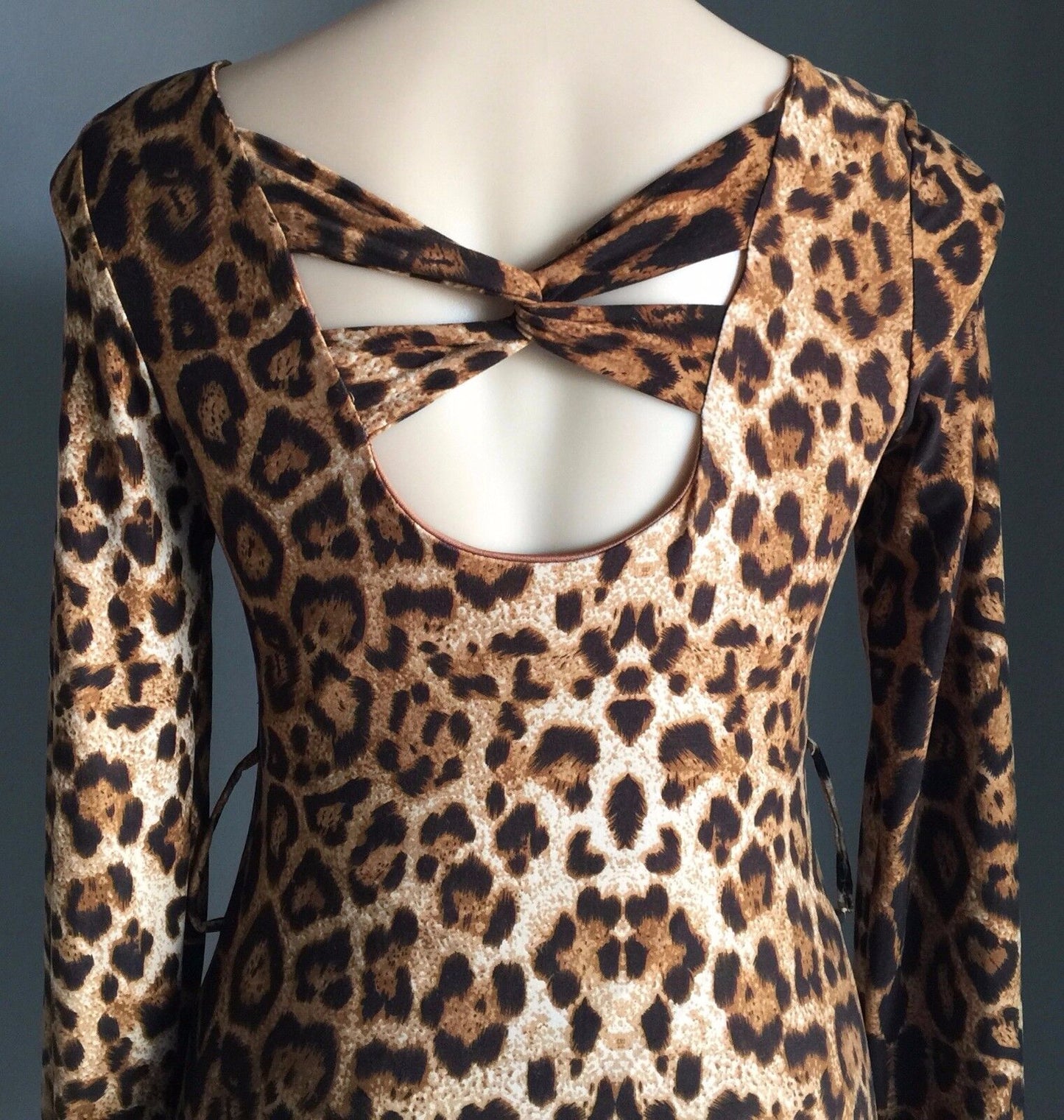 LUSHOUS Bodycon Dress Long Sleeve  Sz S 8 10 Cheetah Animal Print Stretch SEXY