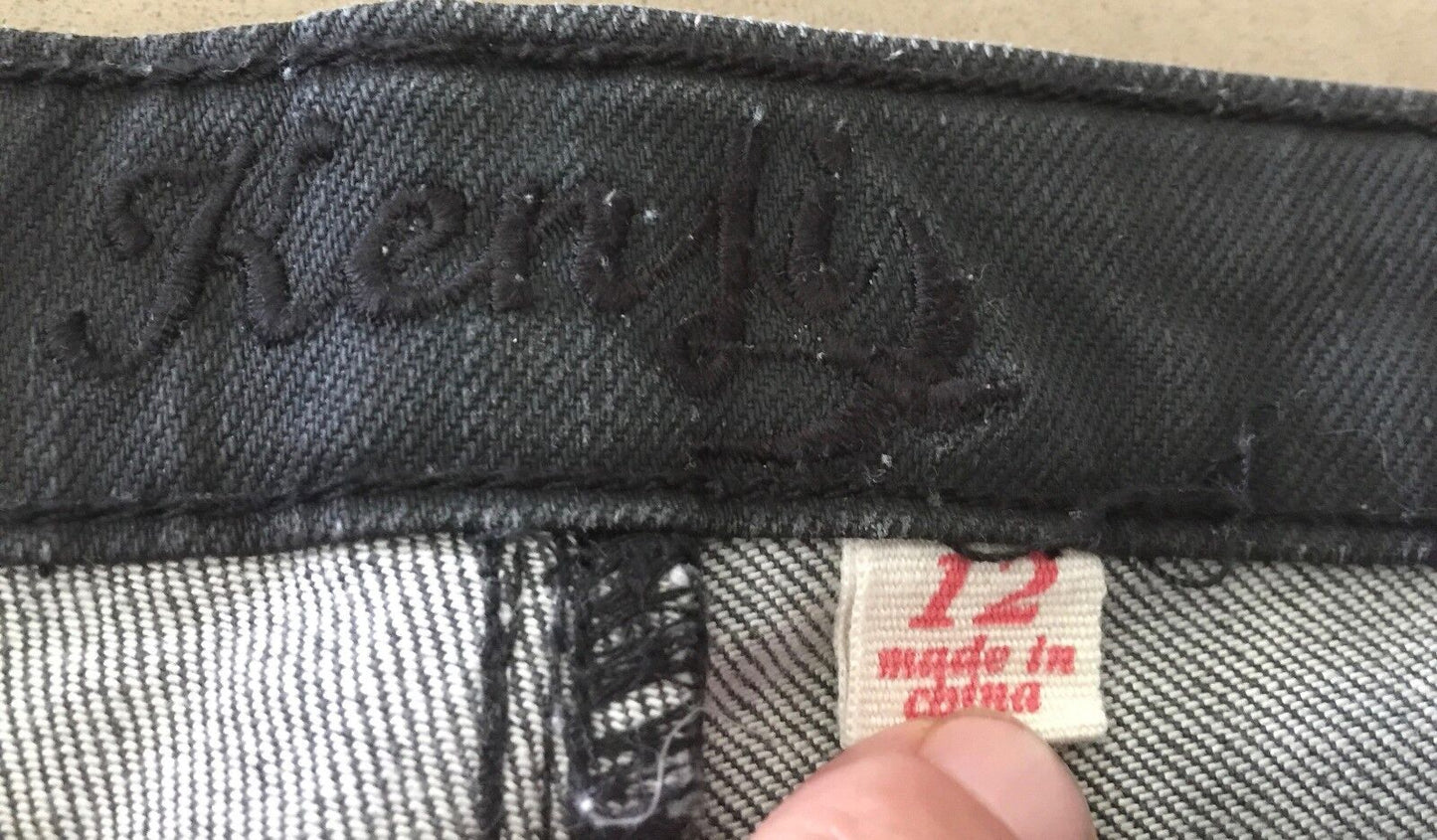 KENJI Jeans Denim Coated Black Straight Leg Awesome Look Size 12 Jeans