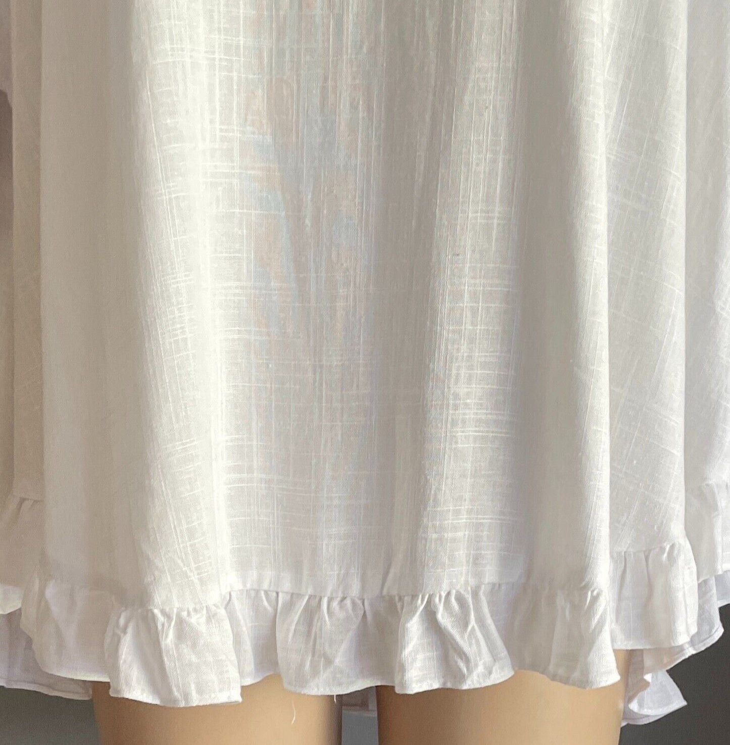 ANKO Top White Linen Blend Blouse Short Sleeves W Frill  & Hem Size 12 NWT