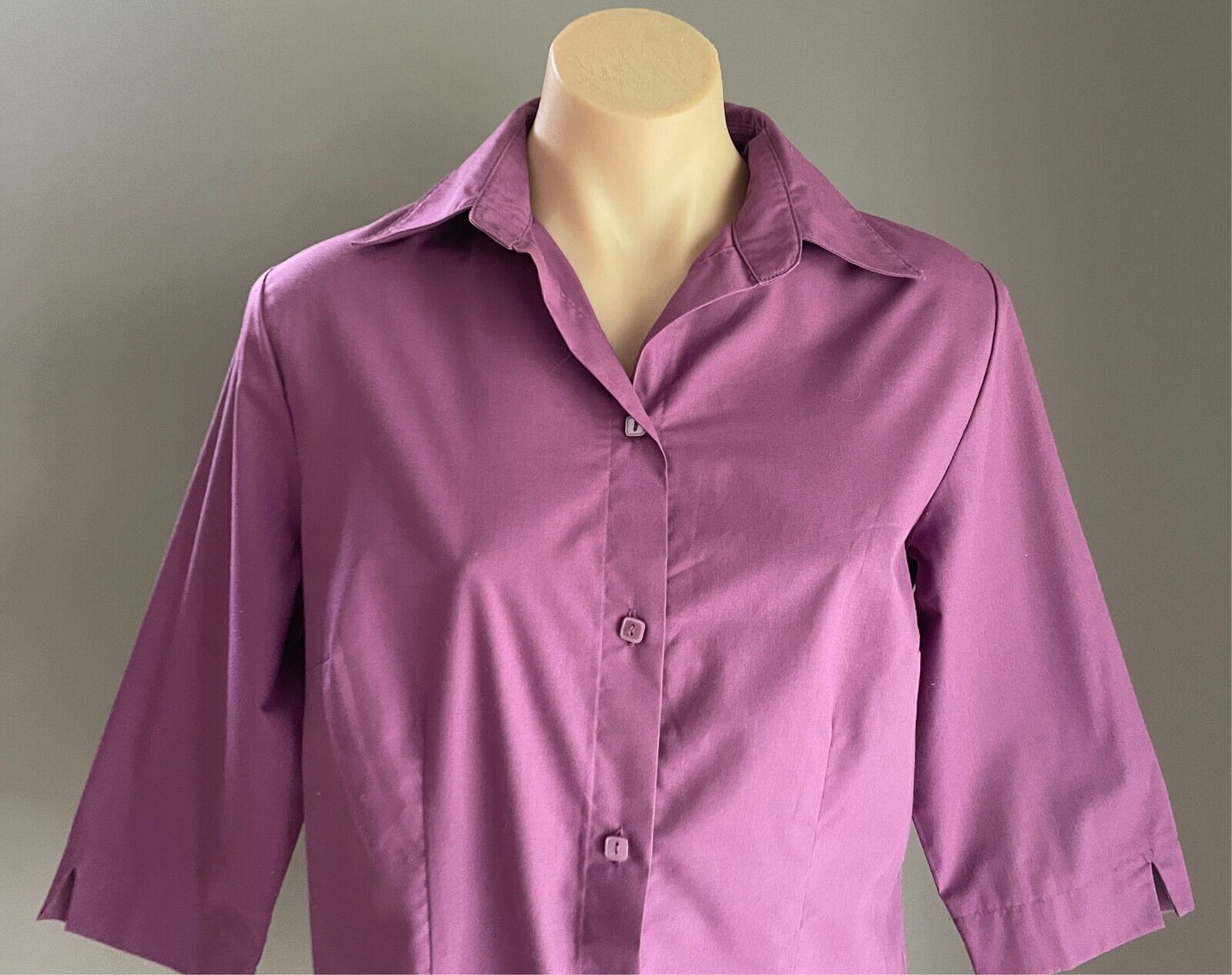 EVE Purple Shirt Button Front 3/4 Sleeve Size 40 AU 12 Darts Polyester Cotton
