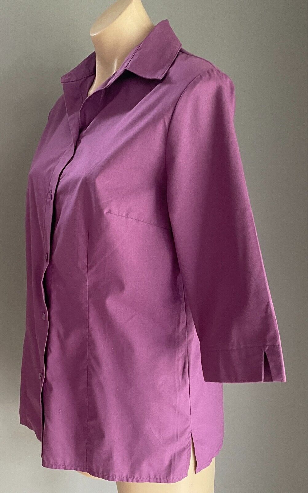 EVE Purple Shirt Button Front 3/4 Sleeve Size 40 AU 12 Darts Polyester Cotton