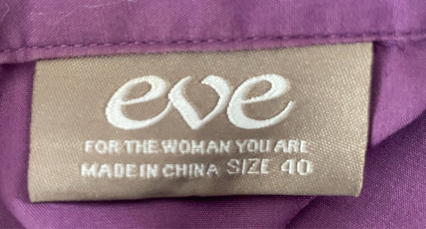 EVE Purple Shirt Button Front 3/4 Sleeve Size 40 AU 12 Darts Polyester Cotton