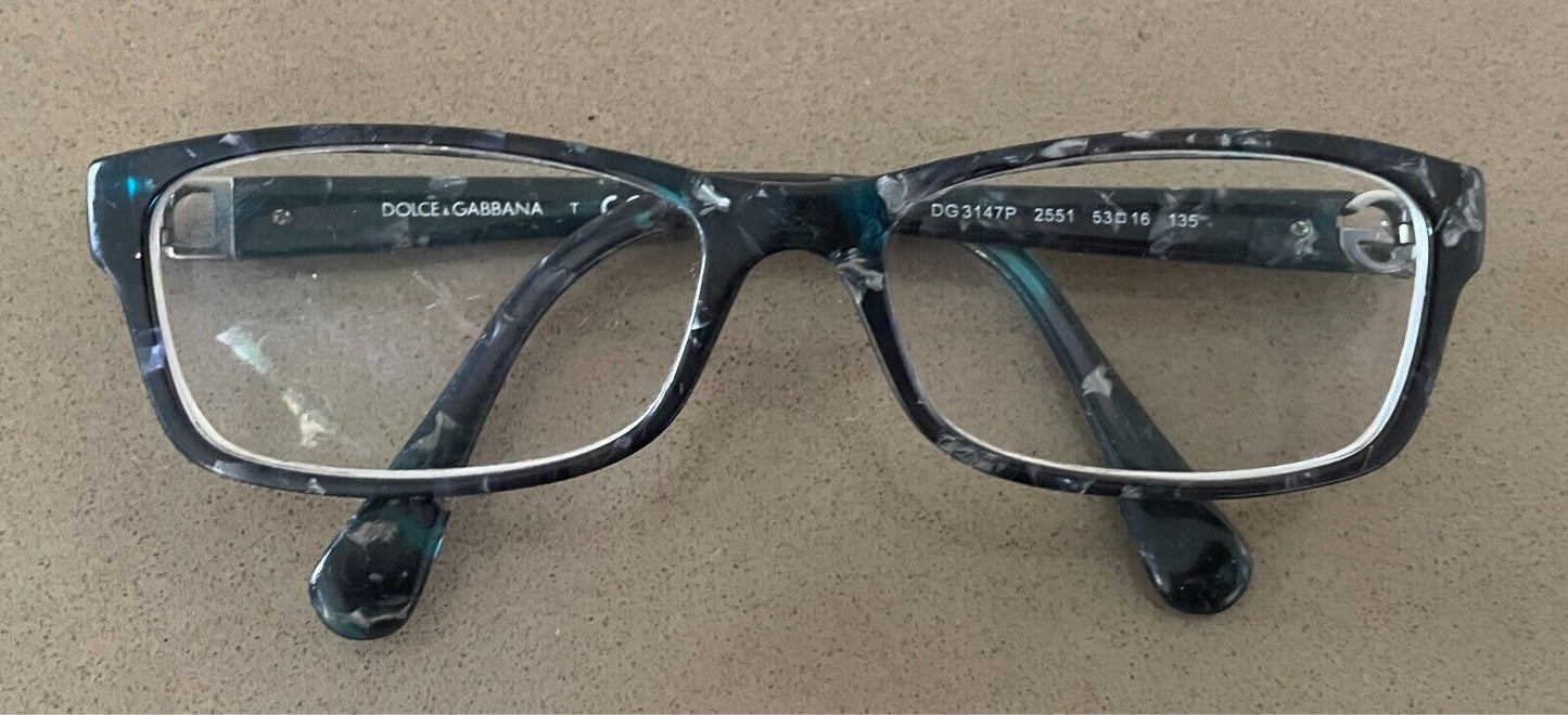 DOLCE & GABBANA Eyeglasses Frame Only DG3147P 2551 Blue Crystal Marble 53-16-135
