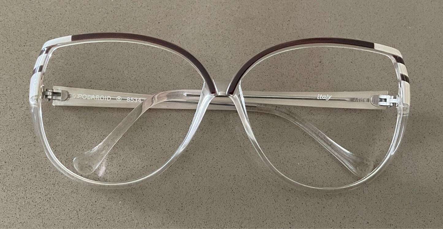 POLAROID Brown Beige & Clear Plastic Sunglass FRAMES ONLY Oversized Vintage