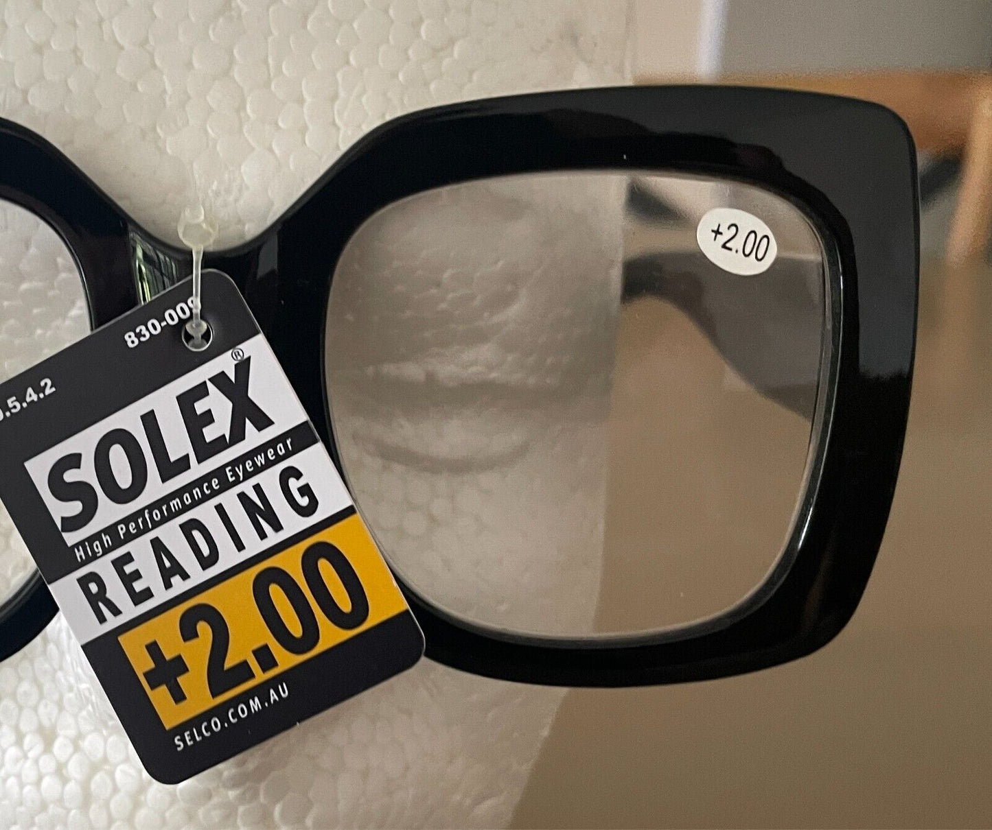 SOLEX Ready Made Readers Oversized Square Black Frame +2.00 Unisex Adults - NWT!