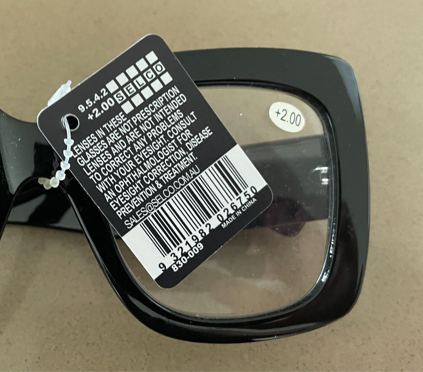 SOLEX Ready Made Readers Oversized Square Black Frame +2.00 Unisex Adults - NWT!