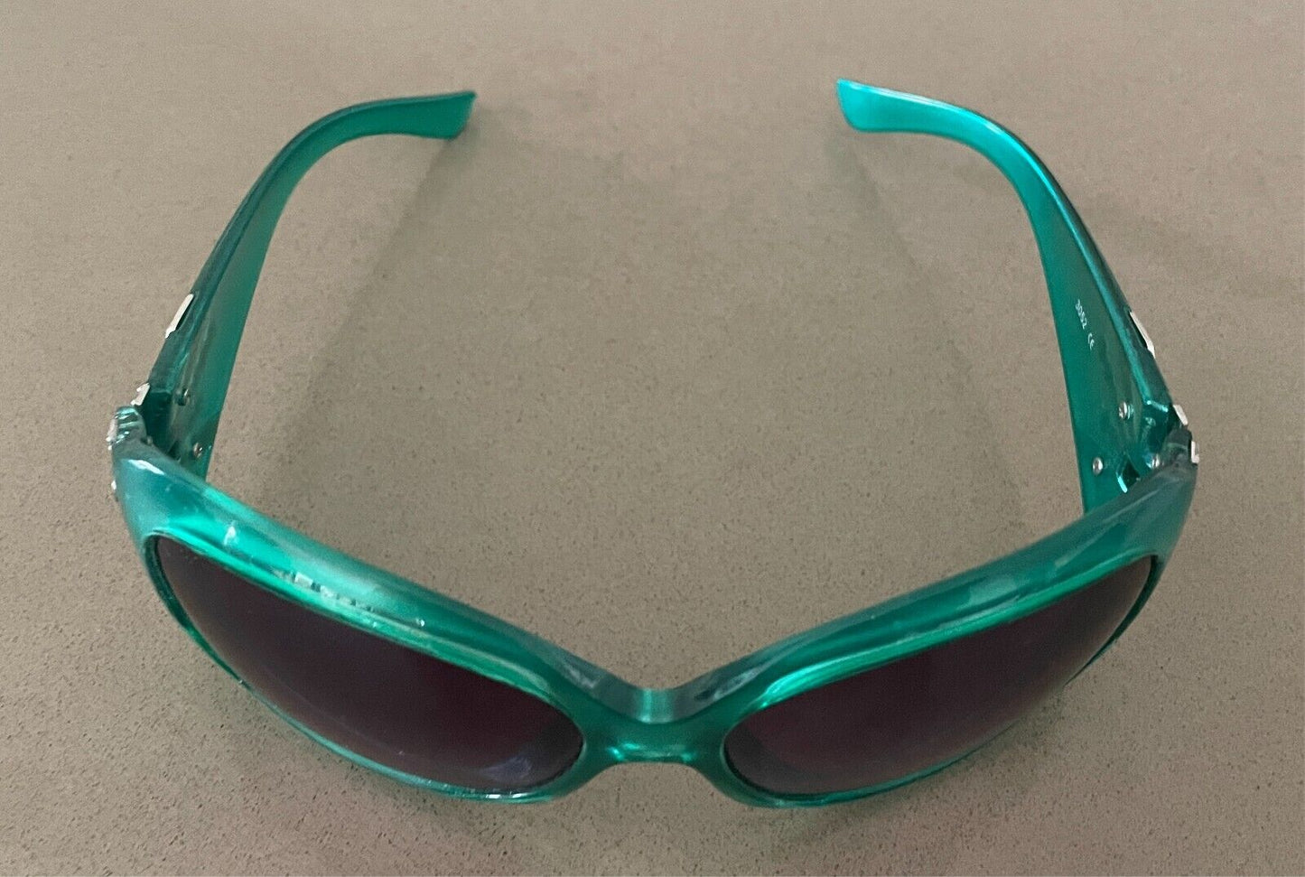 1990s Green Frame Sunglasses Plastic Grey Lens Oversized Style Decorative Arms