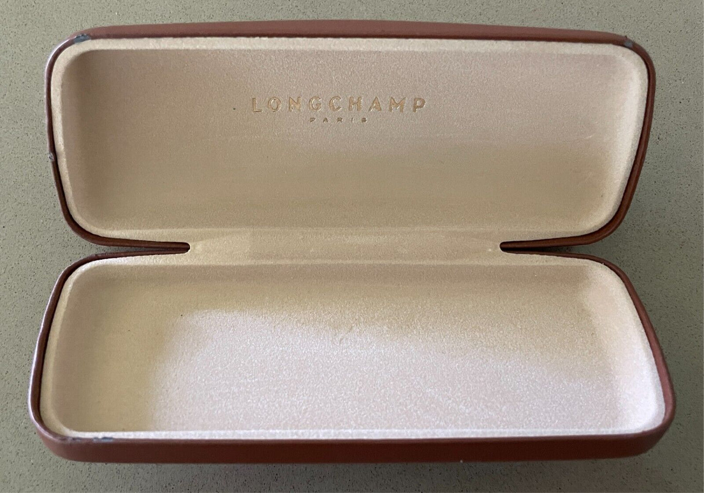 LONGCHAMP PARIS Empty Sunglass Case Tan Eye Glasses Hard Cover Case ONLY