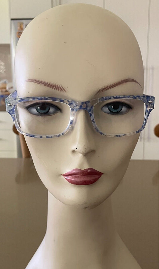 Glasses  Frames ONLY  Blue Gold & Clear Plastic - Add Your Own Lenses + Case